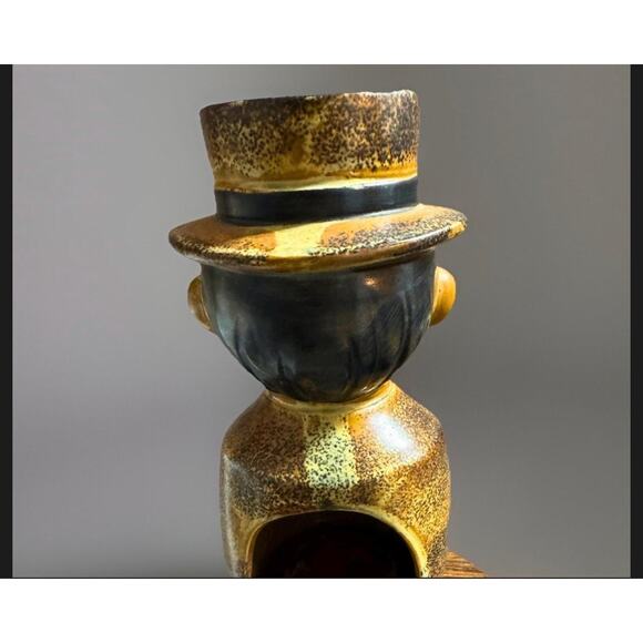 Vintage Ceramic Gentleman Candle Holder – Brown Top Hat Man Wax/Oil Burner – MCM - Picture 9 of 9